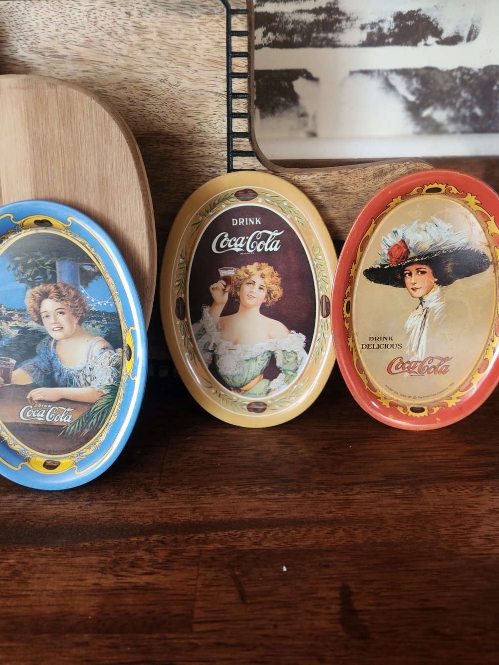 Three Vintage 1973 Coca-Cola Mini Tin Tip Trays